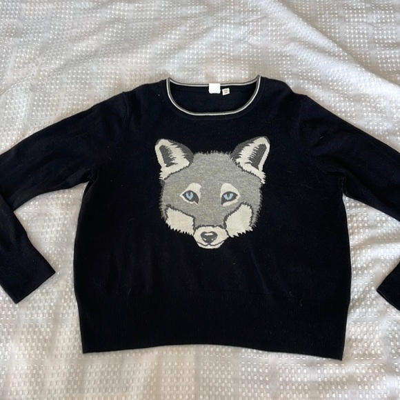 🌸Gap merino wool blend long sleeves sweater with fox - Picture 3 of 10